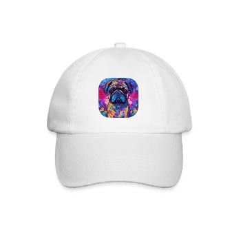 Bunte Mops-Hunderasse Aquarell-Glasmalerei - Baseballkappe - Weiß/Weiß - Vorne