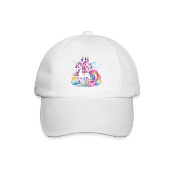 Einhorn Regenbogen Schloss Bunt Magie Fantasie - Baseballkappe - Weiß/Weiß - Vorne