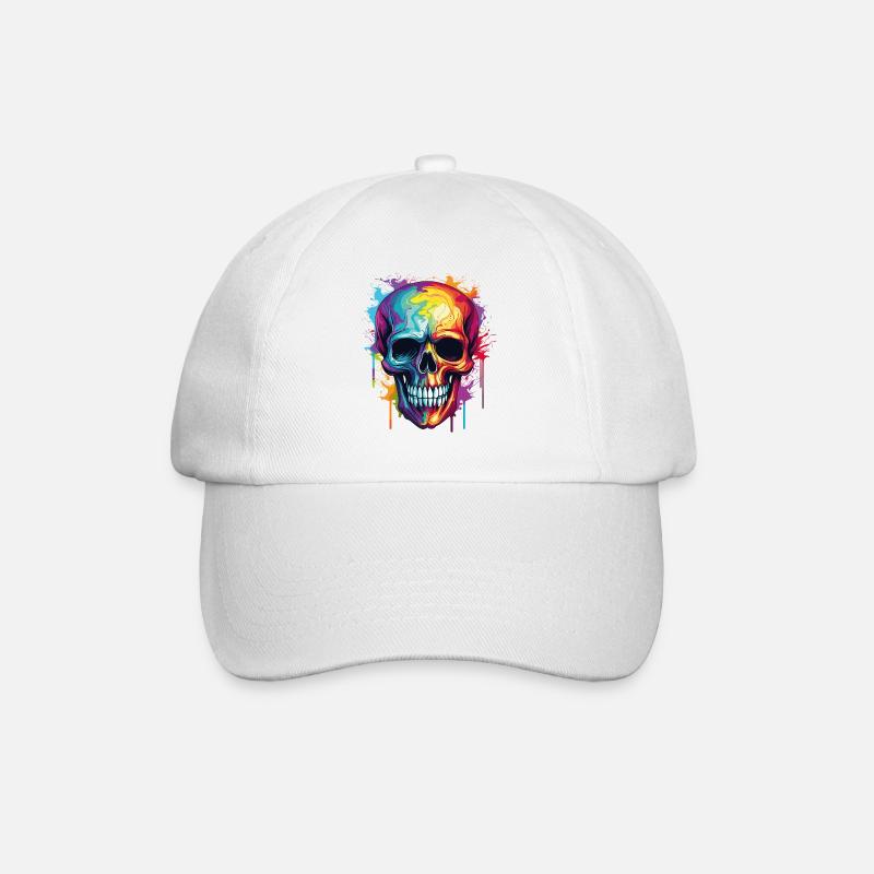 Psychedelic Rainbow Color Skull - Baseball Cap - white/white