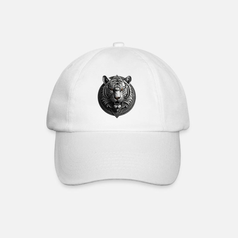 Weißer Tiger Medaillon Emblem - Baseballkappe - Weiß/Weiß