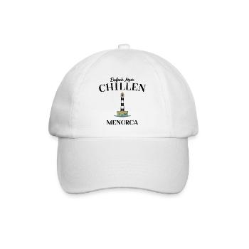 Menorca, Meer Chillen, Leuchtturm Cap d‘Artrutx - Baseballkappe - Weiß/Weiß - Vorne