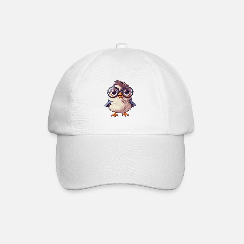 Spatz mit Brille Cartoon Kawaii Illustration - Baseballkappe - Weiß/Weiß
