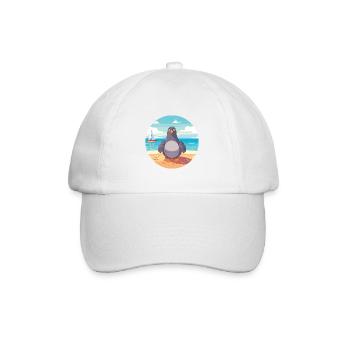 Pigeon Cartoon Yoga Beach Summer Illustration - Baseball Cap - white/white - Front