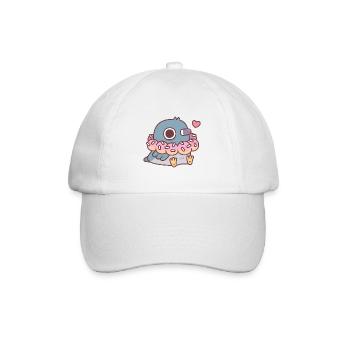 Cute Chubby Pigeon With Donut Necklace Funny - Baseball Cap - white/white - Front