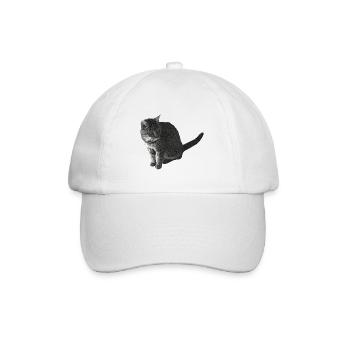 Katze sitzend, schwarz-weiß, tabby Motive - Baseballkappe - Weiß/Weiß - Vorne