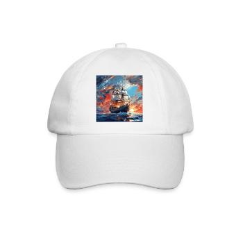 Historisches Segelboot bei Sonnenuntergang - Baseballkappe - Weiß/Weiß - Vorne