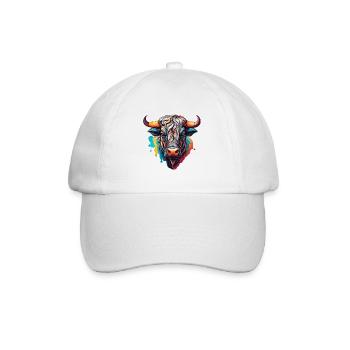 Stier / Bulle / Tier / Hörner / Stierkampf - Baseballkappe - Weiß/Weiß - Vorne