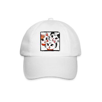 3 cute kittens in frame in anime, kawaii style - Baseball Cap - white/white - Front
