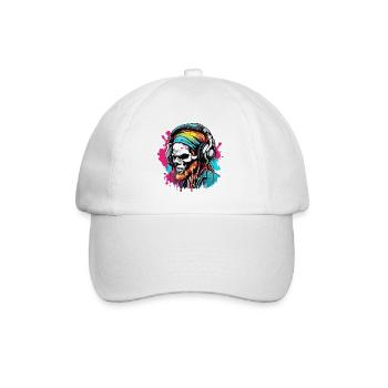 Headphones / Audio / Music / Skull / Cool - Baseball Cap - white/white - Front