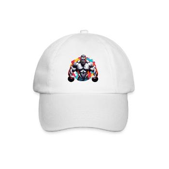 Bodybuilder / Sport / Fitness / Affe / Muskeln - Baseballkappe - Weiß/Weiß - Vorne