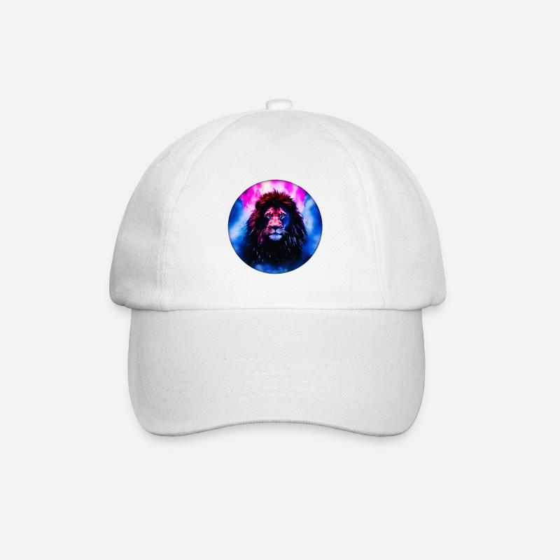 Löwe mit pink/blauem Hintergrund - Baseballkappe - Weiß/Weiß