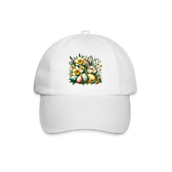 Vintage Easter Bunny with Easter Eggs & Flowers - Baseball Cap - white/white - Front