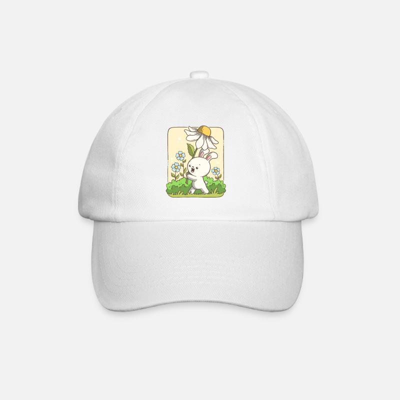 Niedlicher Hase trägt eine Blume - Baseballkappe - Weiß/Weiß