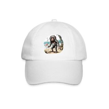 Affe / Tier / Zoo / Babian / Wild / Comic - Baseballkappe - Weiß/Weiß - Vorne