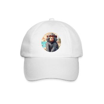 Affe / Tier / Zoo / Babian / Wild / Comic - Baseballkappe - Weiß/Weiß - Vorne