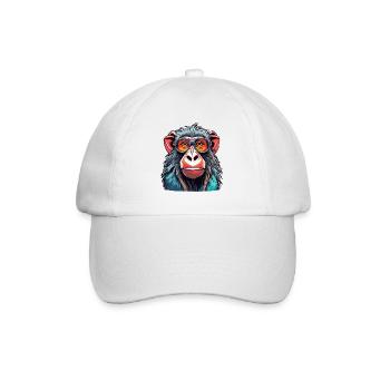 Affe / Tier / Zoo / Babian / Wild / Comic - Baseballkappe - Weiß/Weiß - Vorne