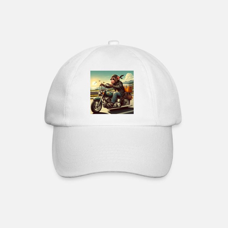 Affe auf Motorrad - Baseballkappe - Weiß/Weiß