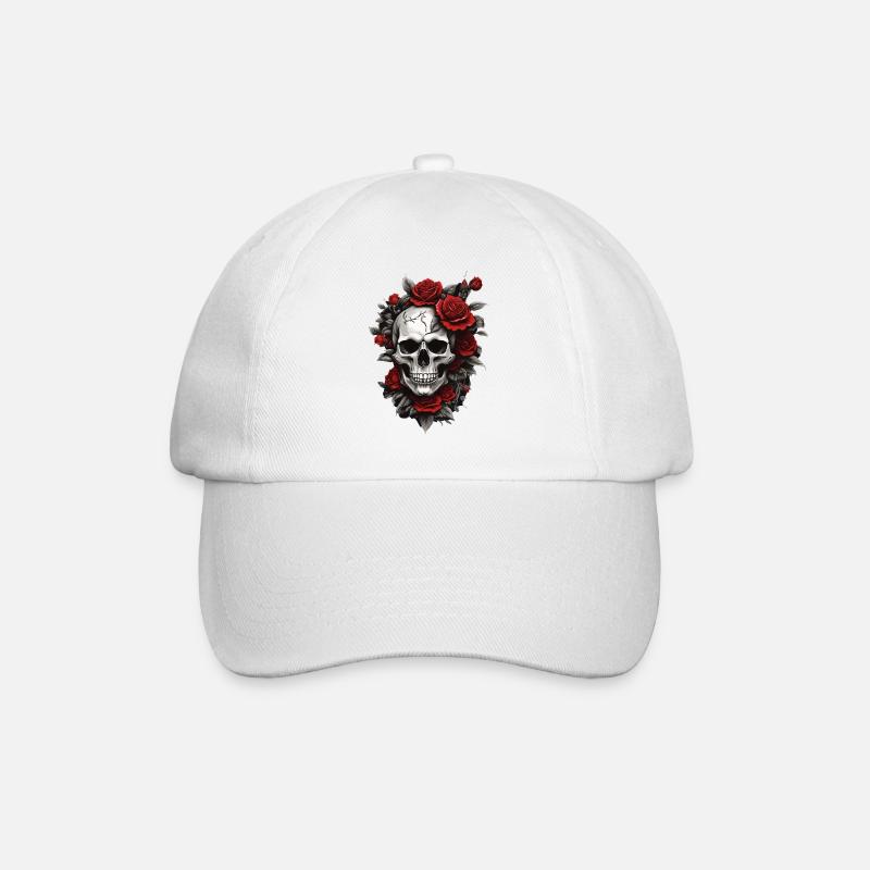 Crâne avec des roses rouges - Casquette classique - blanc/blanc