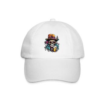 Skull / Totenkopf / Skelett / Gothic / Bier - Baseballkappe - Weiß/Weiß - Vorne