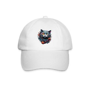 Cool Cat / Funny / Animal / Pet / Crazy - Baseball Cap - white/white - Front