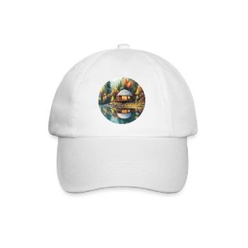 Lakeside House / Cabin / Lake / Mountains / Nature /Forest - Baseball Cap - white/white - Front