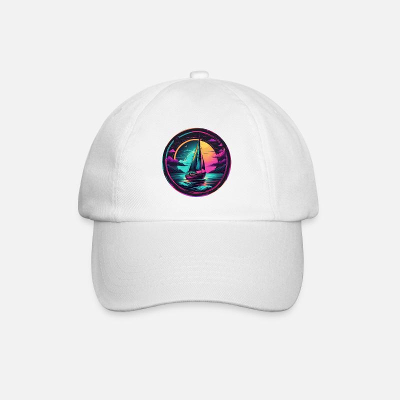 Neon Sonnenuntergang Segelboot - Baseballkappe - Weiß/Weiß