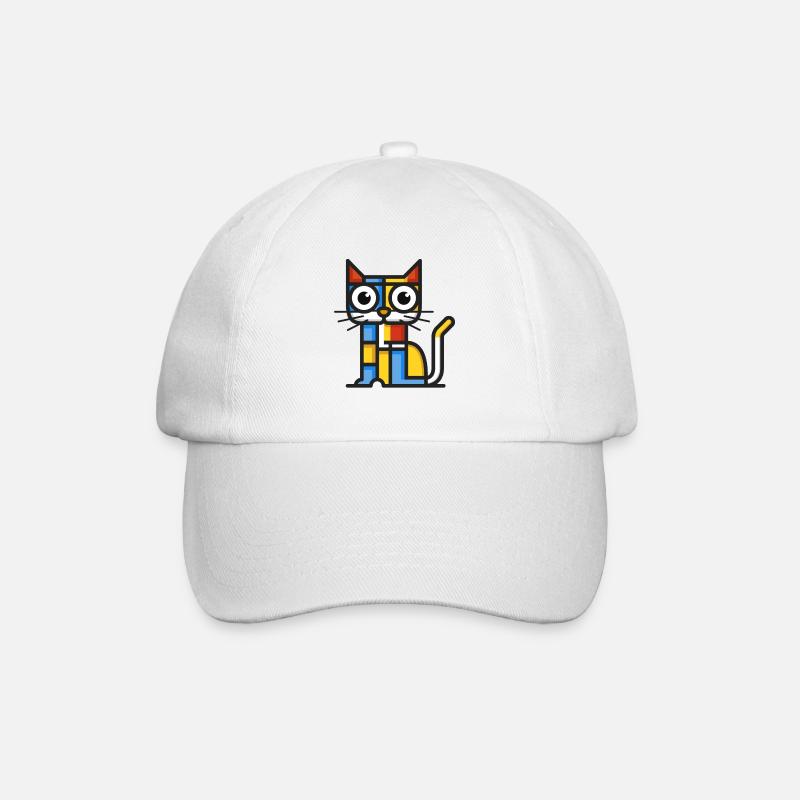 Bunte kubistische Illustration einer Katze - Baseballkappe - Weiß/Weiß