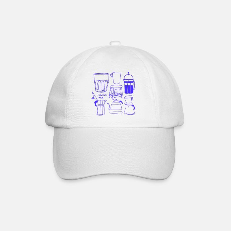 Kaffee | Kahve var | Gemütliche Vibes mit versteckter Katze - Baseballkappe - Weiß/Weiß