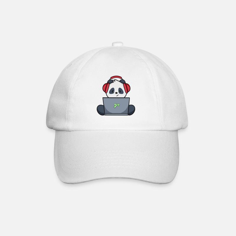 Gaming Panda mit gelbem Headset - Baseballkappe - Weiß/Weiß