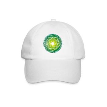 Grünes Mandala mit spirituellem Muster - Baseballkappe - Weiß/Weiß - Vorne