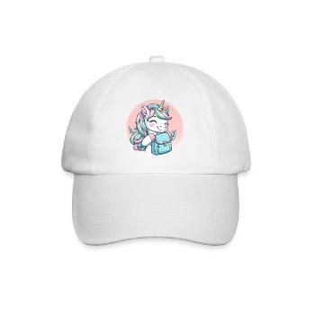 Einhorn Pastell Unicorn mit Schulranzen - Baseballkappe - Weiß/Weiß - Vorne