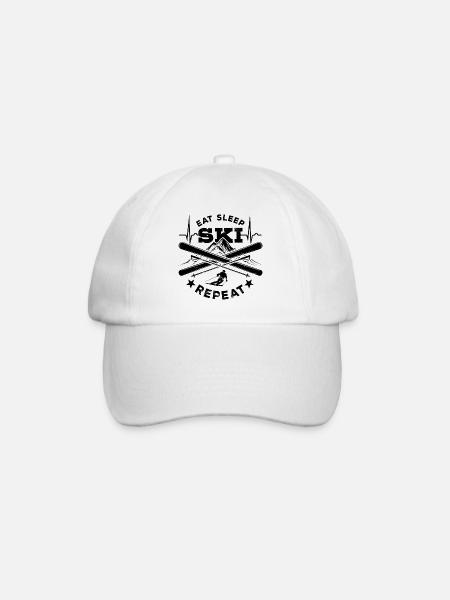 Eat Sleep Ski Repeat - Ski - Ski fahren - Baseballkappe - Weiß/Weiß