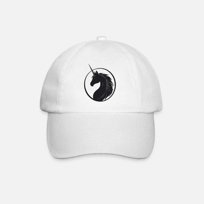 black unicorn in profile - Baseball Cap - white/white