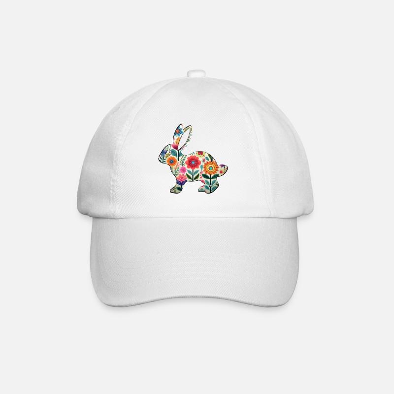 Silhouette fleurie de lapin de Pâques - Boho Chic - Casquette classique - blanc/blanc