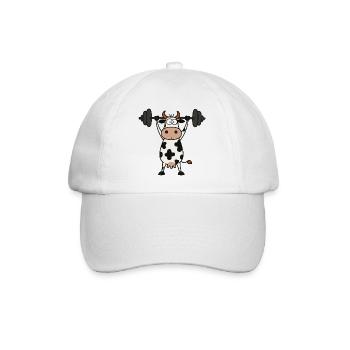 Lustige Kuh Barbell Workout Fitness Bodybuilding - Baseballkappe - Weiß/Weiß - Vorne