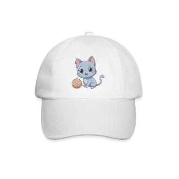Playful Blue Kitten with Ball of Yarn - Baseball Cap - white/white - Front