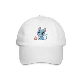 Playful Blue Kitten with Ball of Yarn - Baseball Cap - white/white - Front