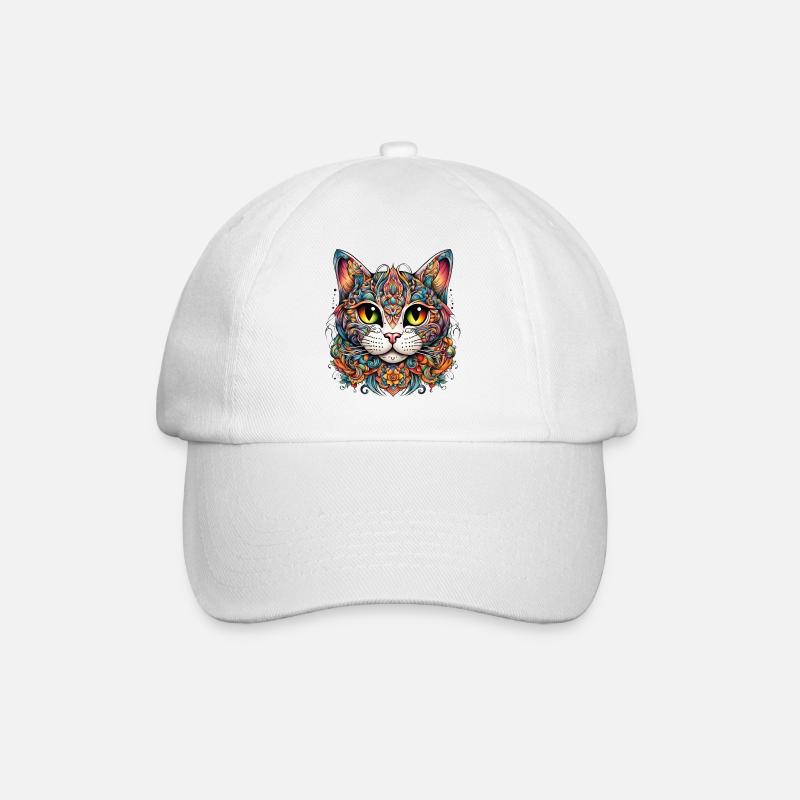 Katze im bunten Tattoo Style - Baseballkappe - Weiß/Weiß