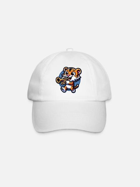Niedlicher Tiger Mit Trompete - Baseballkappe - Weiß/Weiß