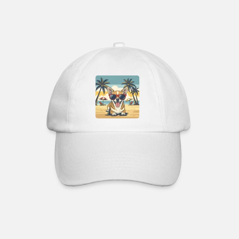 Chihuahua Beach Hund mit Sonnenbrille - Baseballkappe - Weiß/Weiß