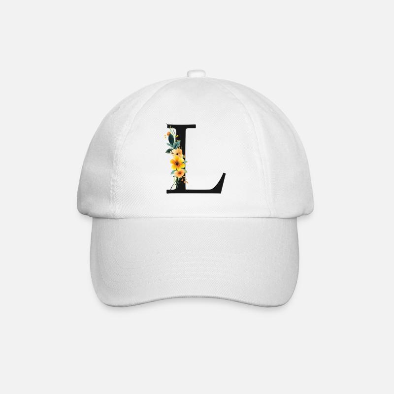 L Monogramm, Floral, personalisierbar - Baseballkappe - Weiß/Weiß