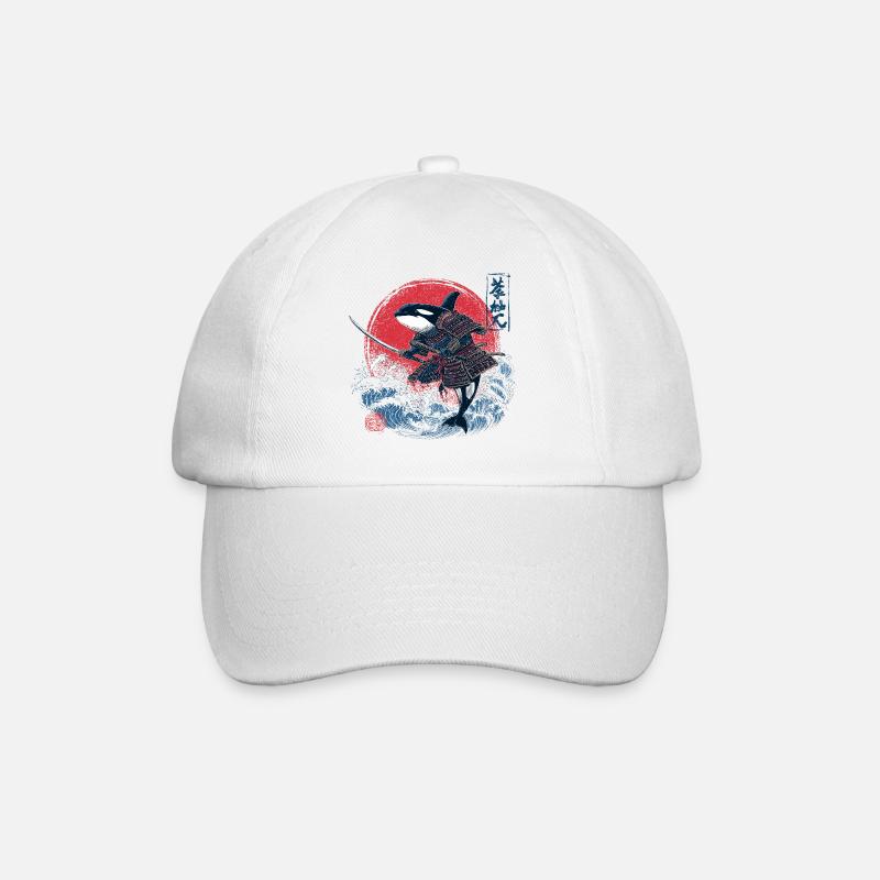 Orca Samurai Design – Killerwal mit Katana - Baseballkappe - Weiß/Weiß