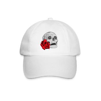 Schädel mit roter Rose - Baseballkappe - Weiß/Weiß - Vorne