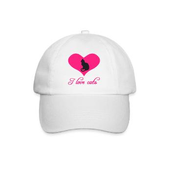 Katzenliebhaber Herz Pink Silhouetten - Baseballkappe - Weiß/Weiß - Vorne