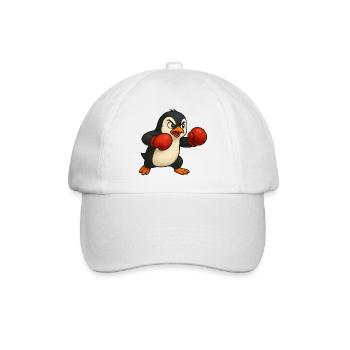 Cooler Pinguin Boxer Cartoon Kickboxer Kampfsport - Baseballkappe - Weiß/Weiß - Vorne