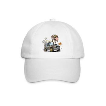 Cartoon Sheep Driver in Off-Road Vehicle - Baseball Cap - white/white - Front