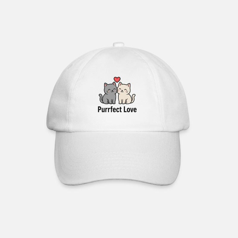 Cute Cat Couple with Heart - Baseball Cap - white/white