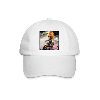 Vogel-Mensch Puppe mit Sonnenfeder und Motorrad  - Baseballkappe - Weiß/Weiß - Vorne