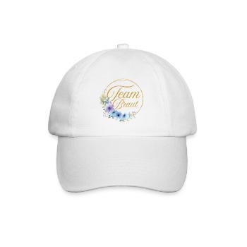 Team Braut! Kreis, Floral, Blau, Lila, Gold - Baseballkappe - Weiß/Weiß - Vorne