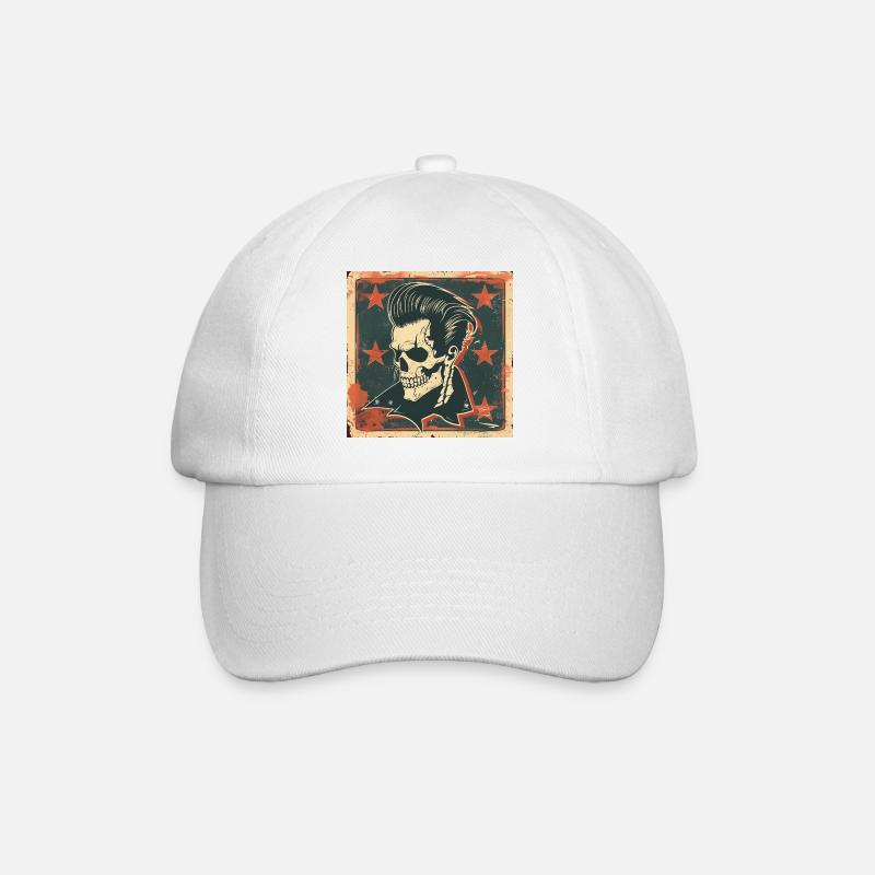 Rockabilly Rebel Totenschädel - Baseballkappe - Weiß/Weiß